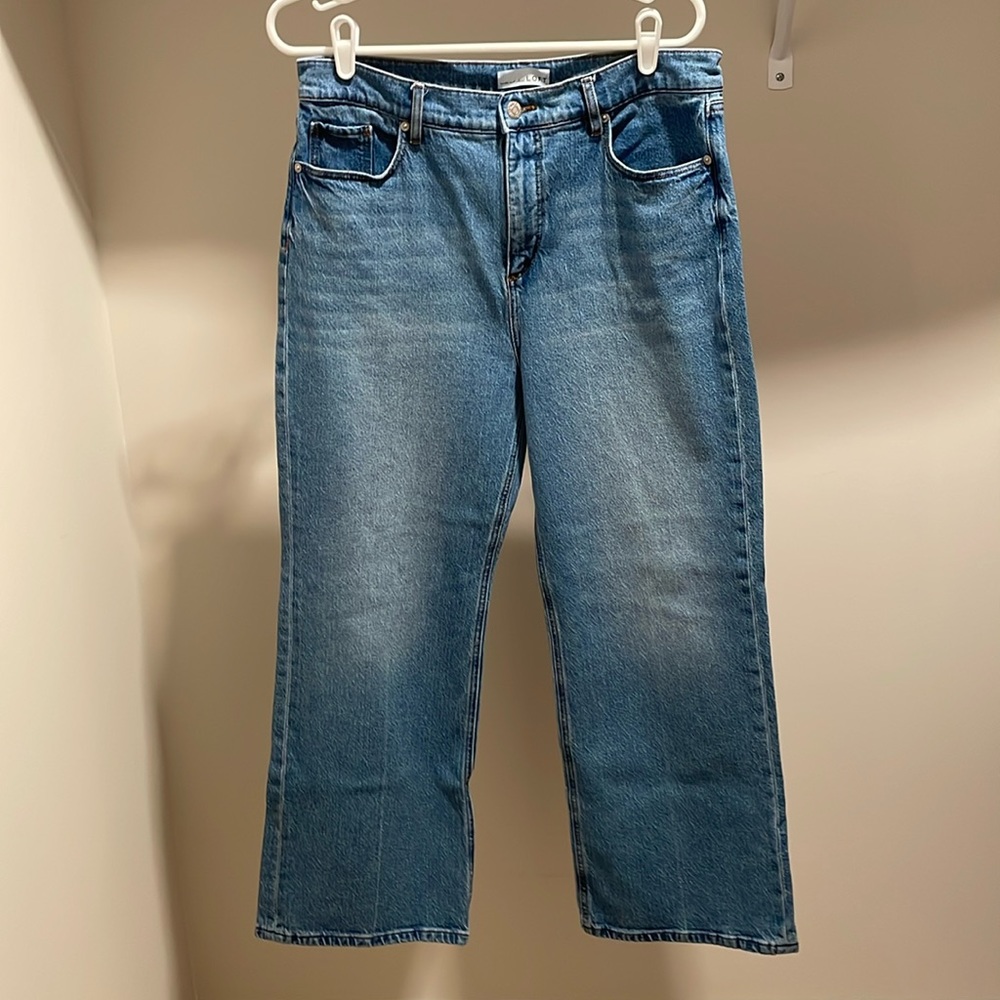Size 12 loft wide, leg blue jeans.